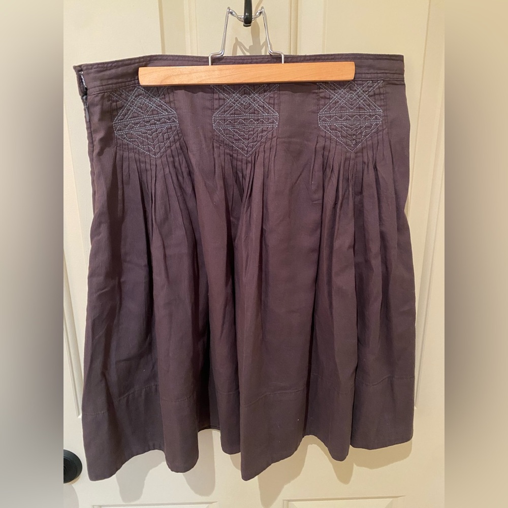 Dylan Olive Lined Linen Midi W Embroidery Skirt Size 6 EUC